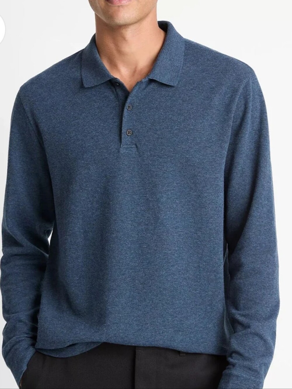 Vince Heathered Double-Face Long-Sleeve Cotton-Blend Polo Shirt Sz Large $228